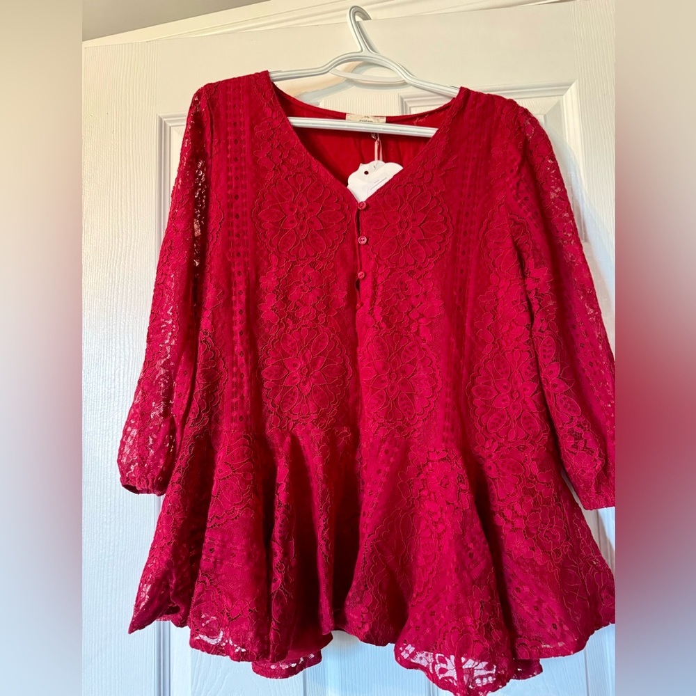 Red lace peplum top